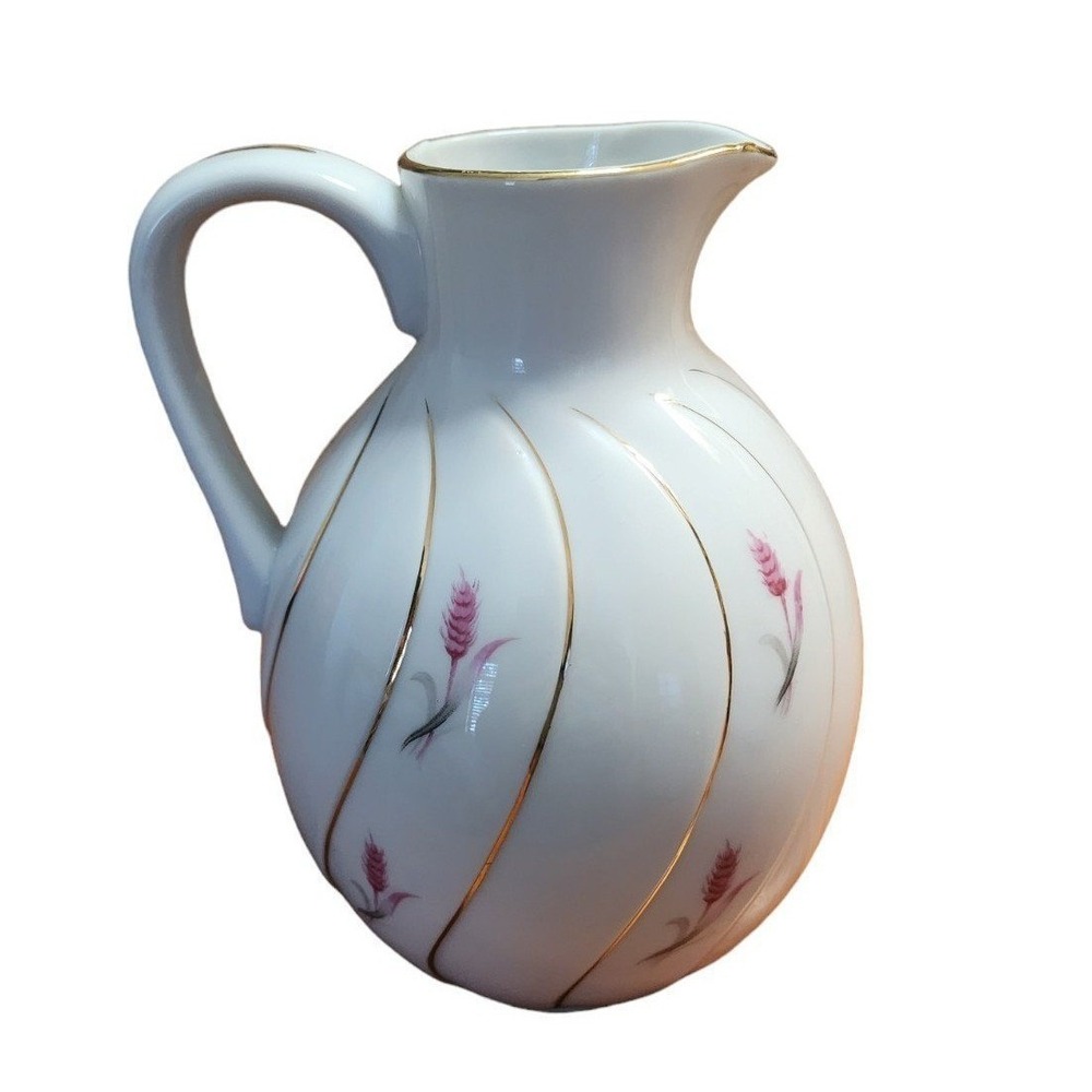 Pitcher with gold,‎ pink & wheat accents